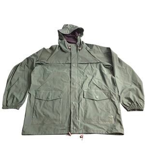 Columbia Green Rain Jacket Hooded Snap Zip Utility Chore Coat LG Fisherman Hike